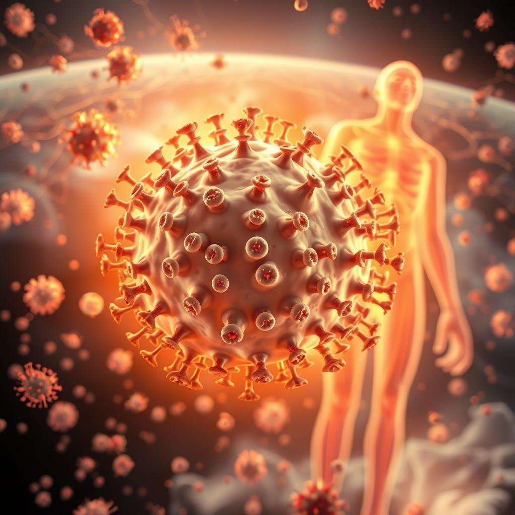 A vibrant illustration of the human immune system in action. In the foreground, a cluster of white blood cells, their intricate structures and defensive capabilities rendered in vivid detail, surrounded by a swarm of microscopic pathogens. The middle ground features a network of lymphatic vessels and lymph nodes, glowing with a warm, golden light that symbolizes the body's natural defenses. In the background, a panoramic view of the human body, with the circulatory system and vital organs visible, all bathed in a soft, diffused light that conveys a sense of harmony and balance. The overall composition evokes a sense of dynamism and resilience, perfectly capturing the power of the immune system to protect and safeguard the body.