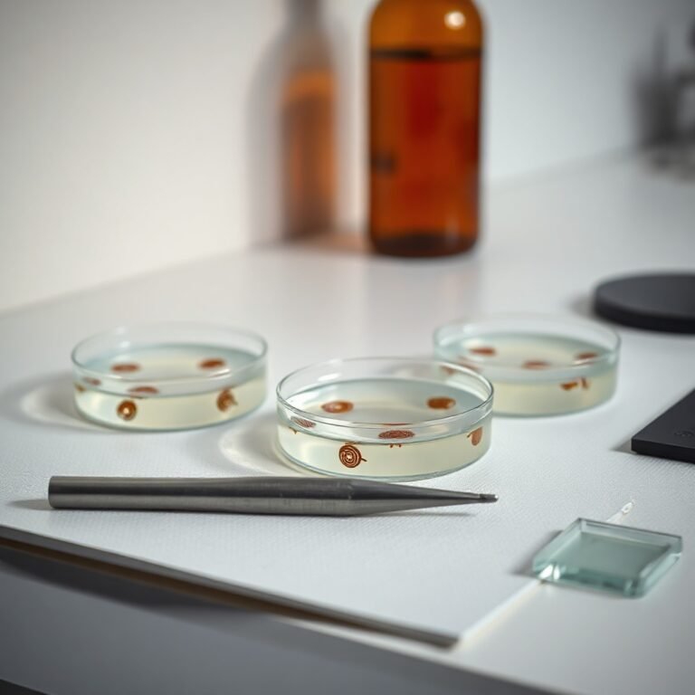 Clinical still life of agar dishes with rust-brown colonies; explores if helicobacter pylori is bad for your guts.